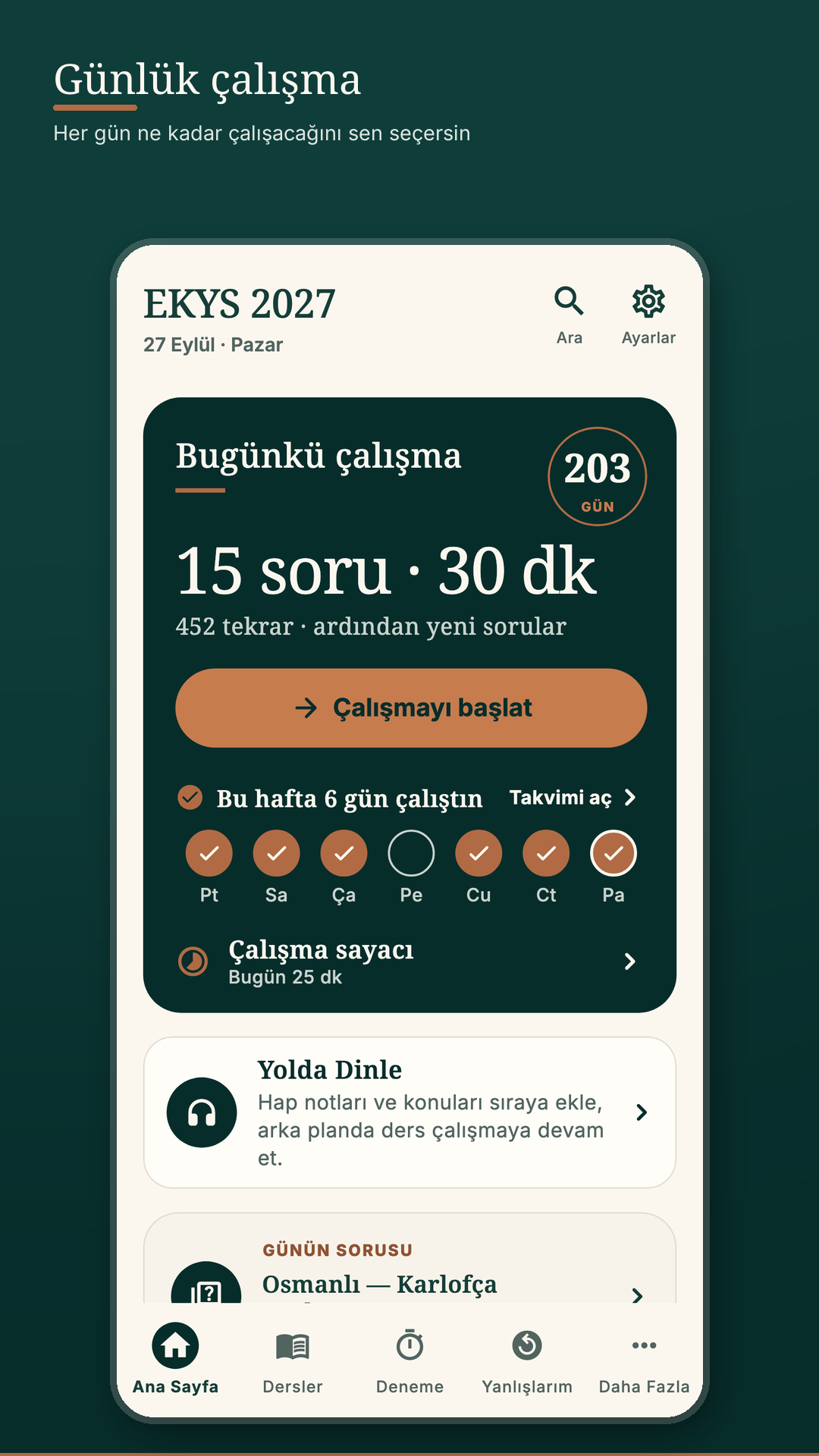 EKYS 2027 ana sayfası, bugünkü çalışma ve haftanın çalışma günleri, telefon görünümü